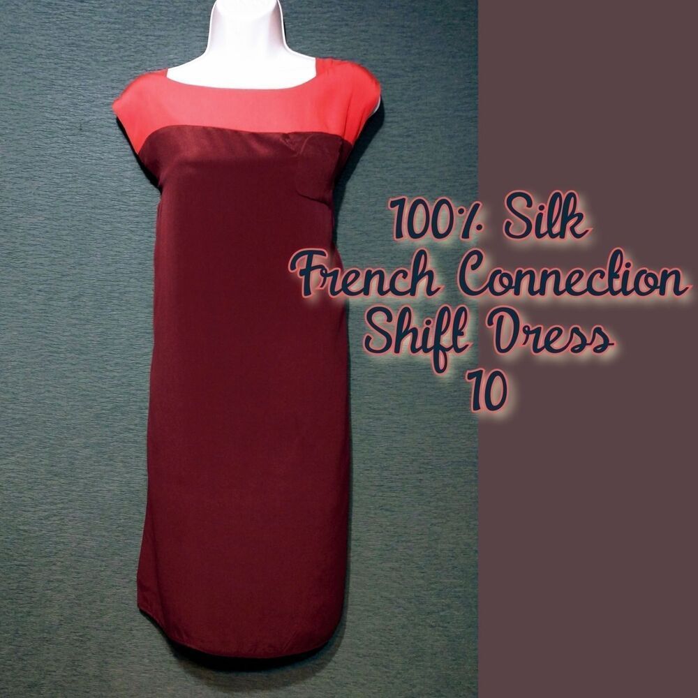 French Connection 100% Silk, Lined Shift Dress 10